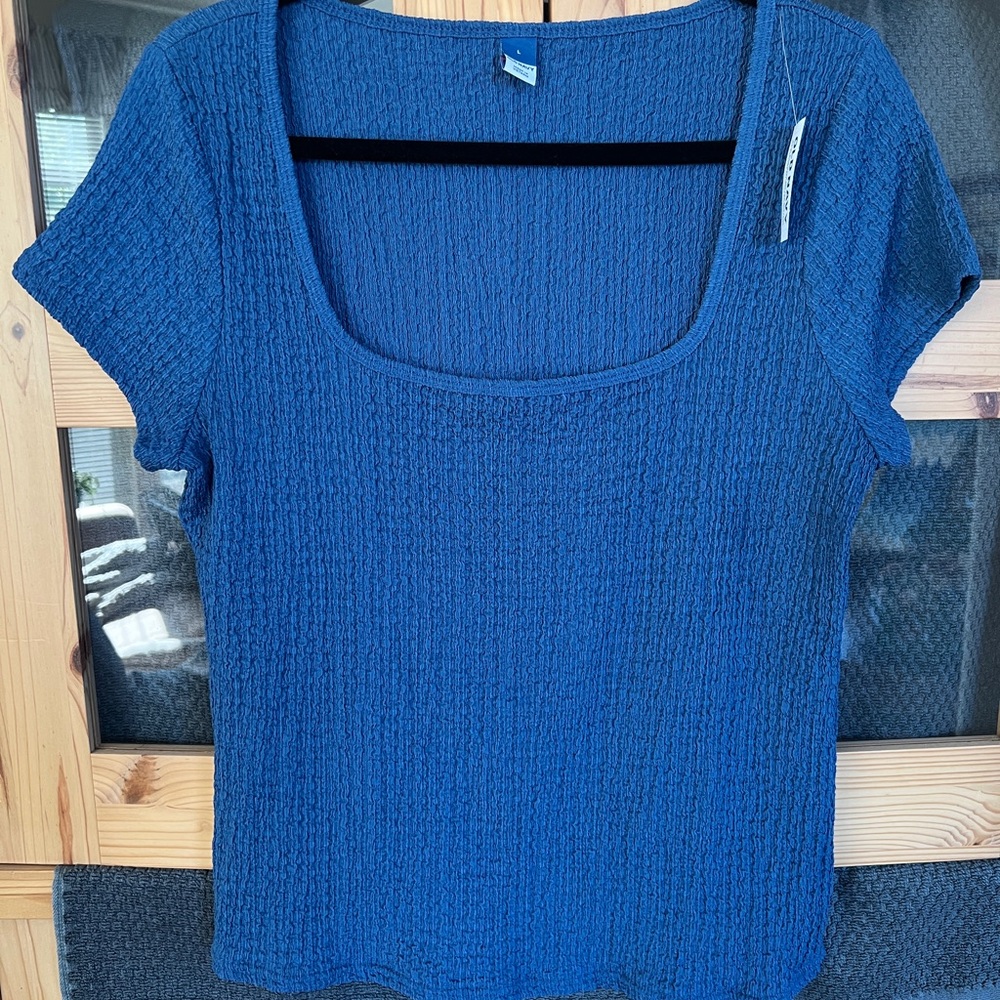 Old Navy Blue Ribbed Fitted Blouse
